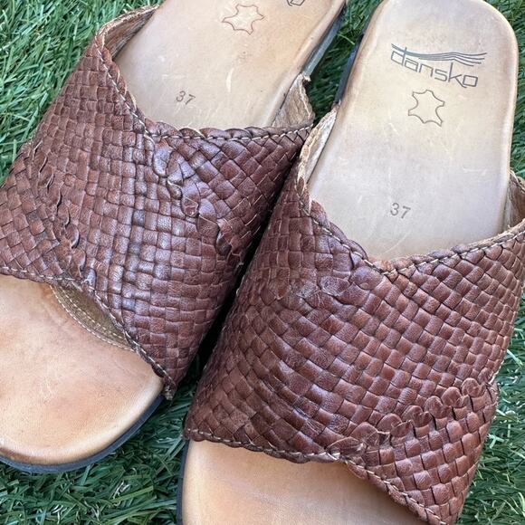 Dansko Mila Woven Clog Slides Leather Wooden Platform Casual Sandals Sz 37 EU - Picture 6 of 10
